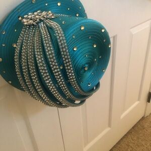 Elegant Teal Women's Hat with Rhinestone Accents